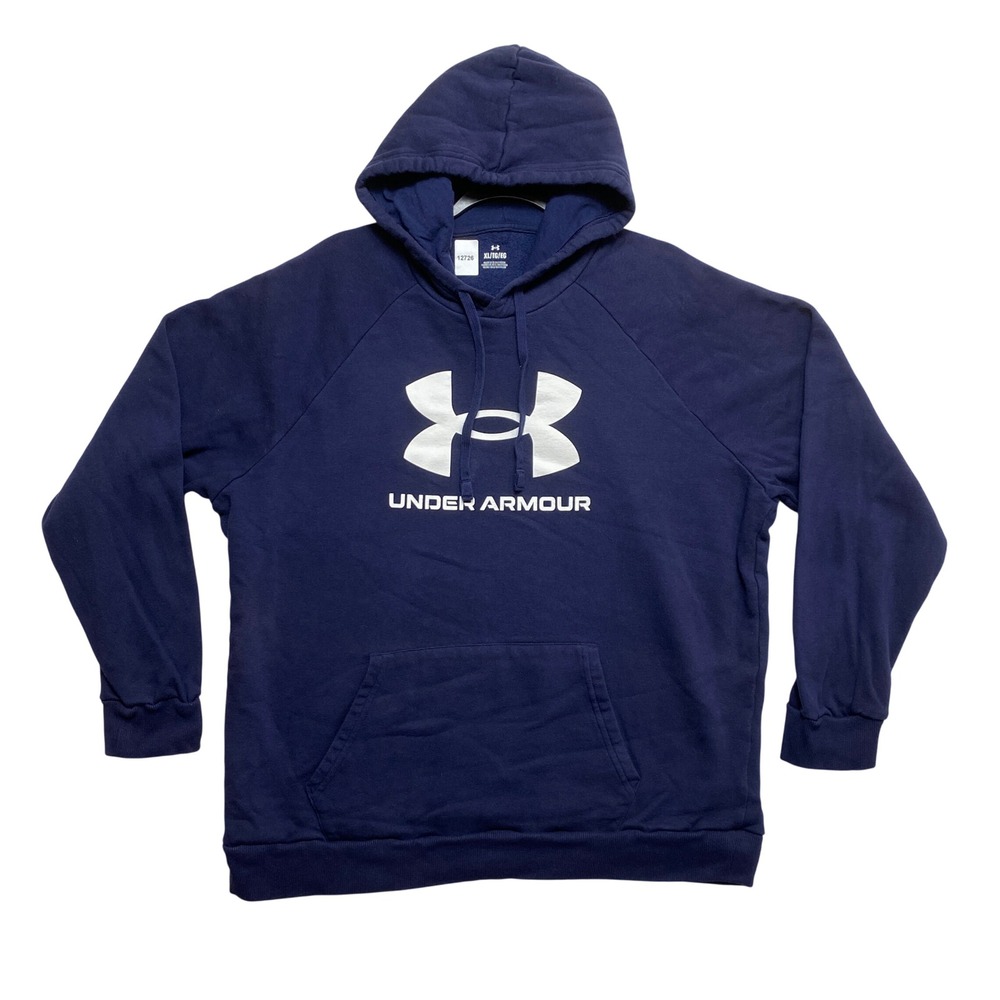 Under Armour Hoodie Mens XL Navy Blue Rival Fleece Big Logo Pullover